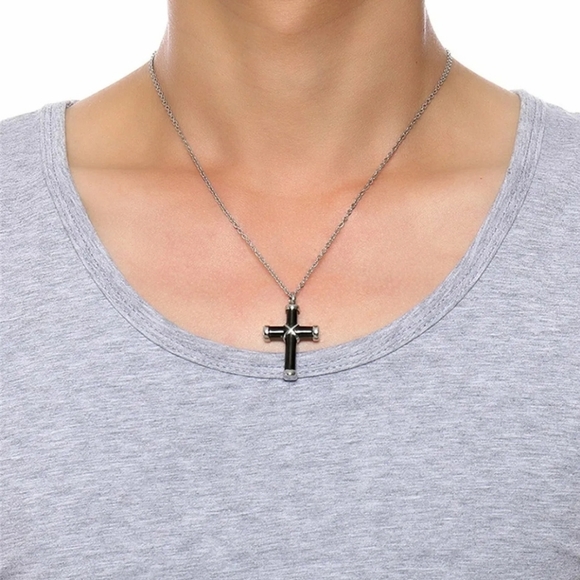 Stainless Steel Cross Memorial Keepsake Ash Holder Necklace - Picture 3 of 5